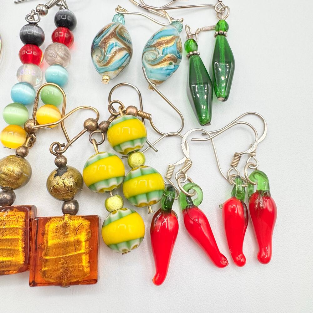 Large Mixed Art Glass Earring Lot Lampwork Dichroic Slag Fun Colorful 31 Pair - Picture 12 of 16